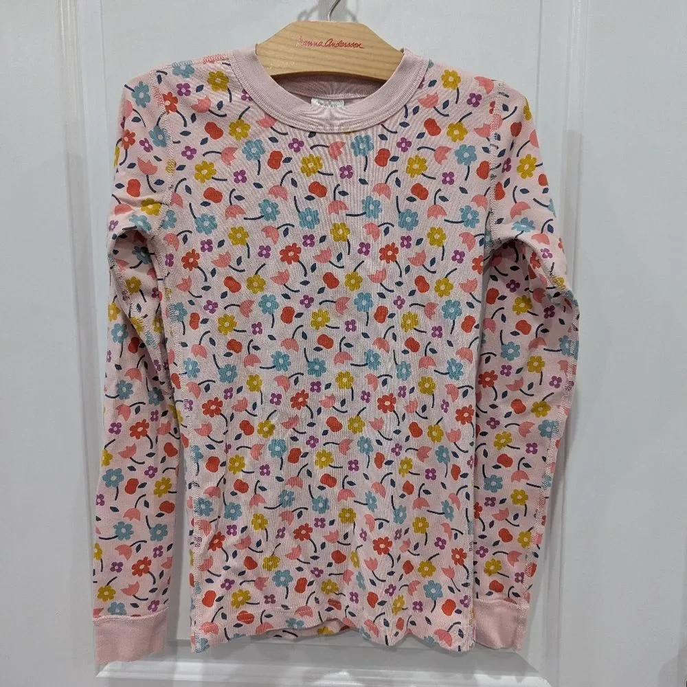 Hanna Andersson Pink Flowers Cotton Long John Pajamas PJ's Girls Kids 150 12